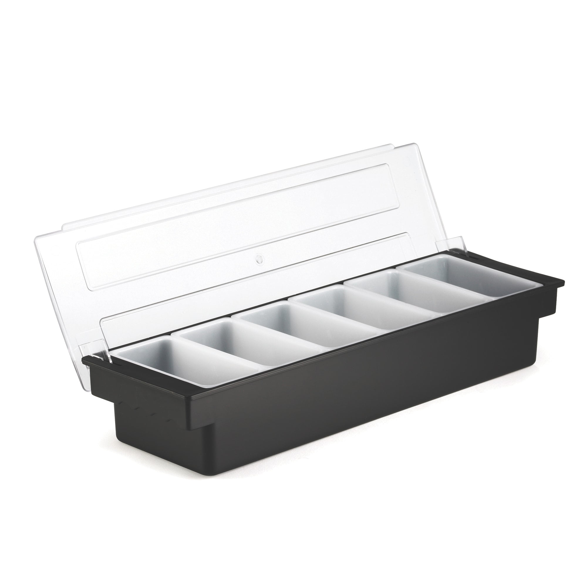 TableCraft 102 Black 6-Compartment Condiment Holder with Clear Lid