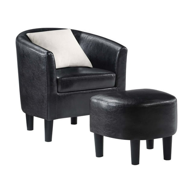 Convenience Concepts Take a Seat Churchill Accent Chair with Ottoman, Black Vegan Leather