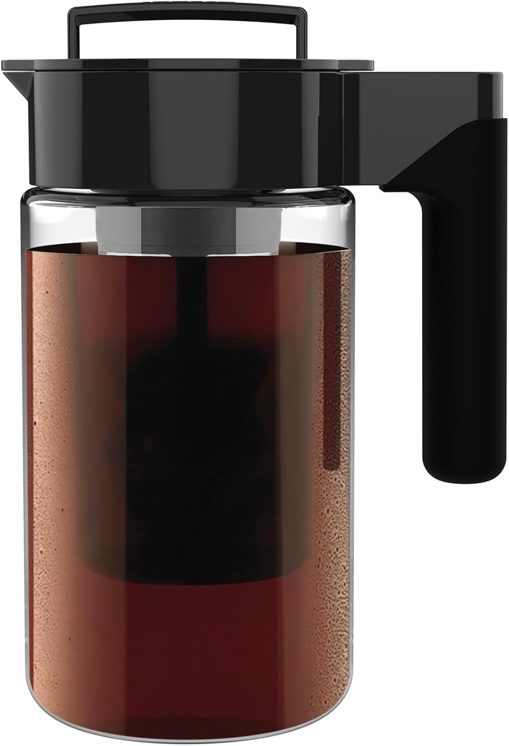 Takeya Glass Cold Brew Coffee Maker for Iced Coffee, Airtight Pitcher, 1 Quart, Black Lid and Handle
