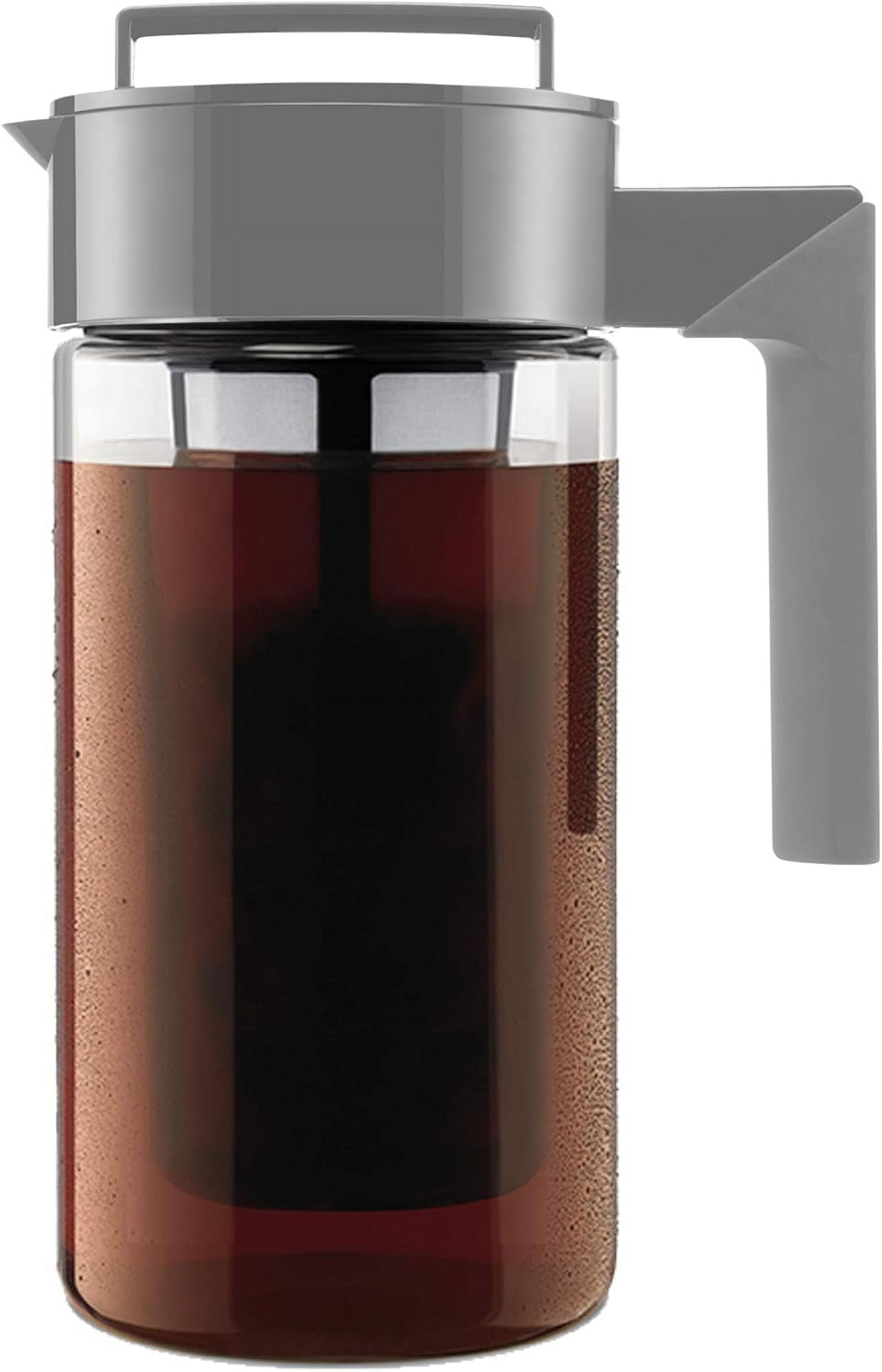 Takeya Patented Deluxe Cold Brew Coffee Maker with Grey Lid Airtight Pitcher, 1 Quart, Stone