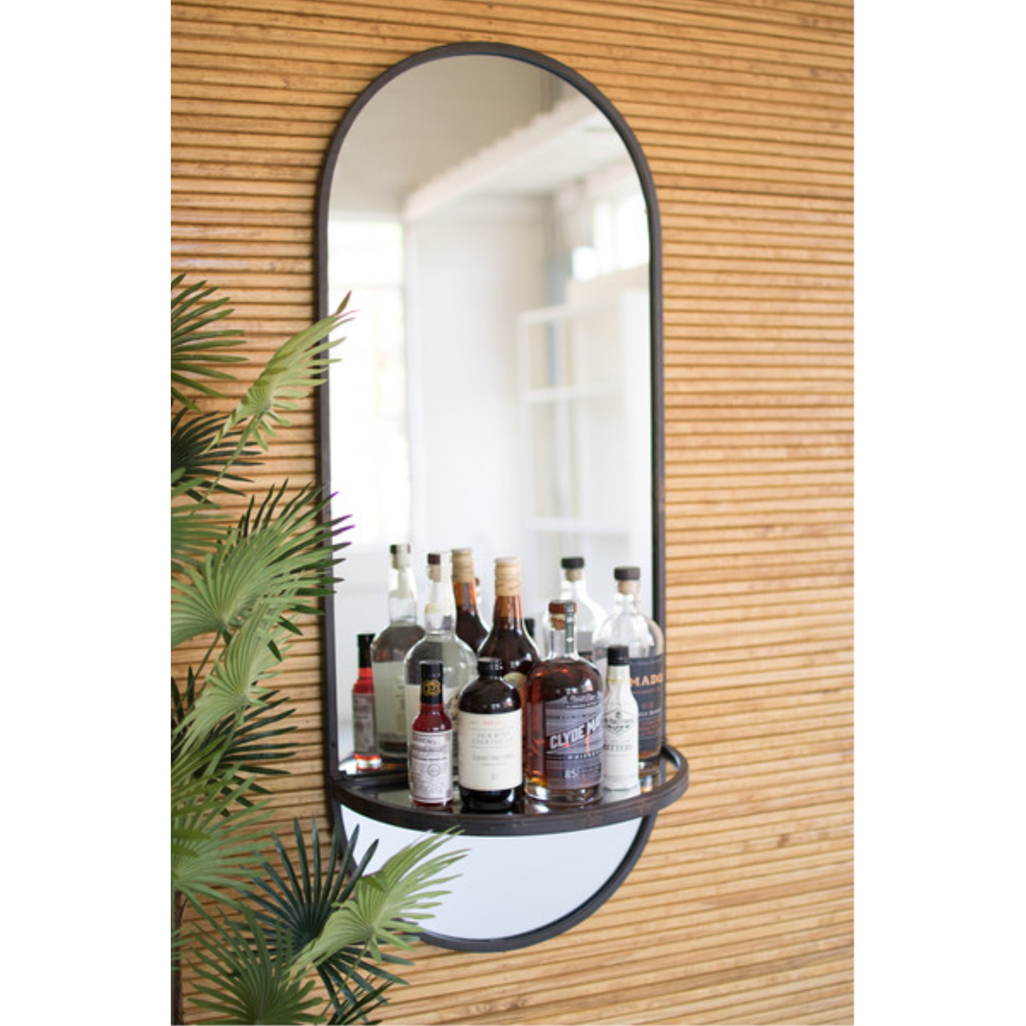 Kalalou Tall Oval Wall Mirror with Folding Metal Shelf