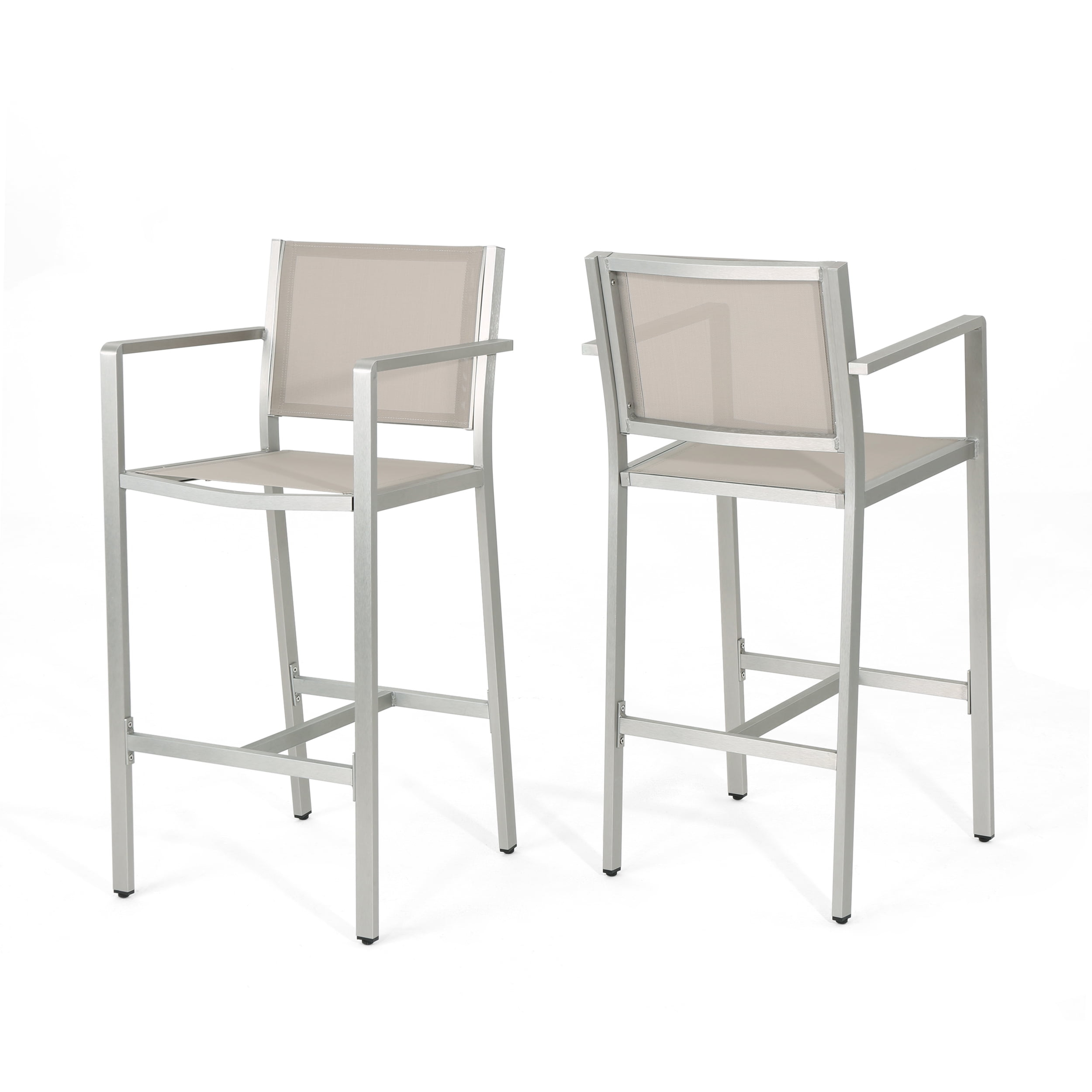 Noble House Cape Coral Grey Mesh 29.50" Barstools with Aluminum Frame (Set of 2)