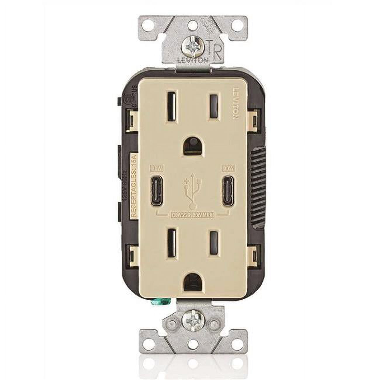Tamper-Resistant T5635-I 15A 125V 30 watts Tamper-Resistant Duplex Outlet USB Dual Type-C with Power Delivery In-Wall Charger, Ivory