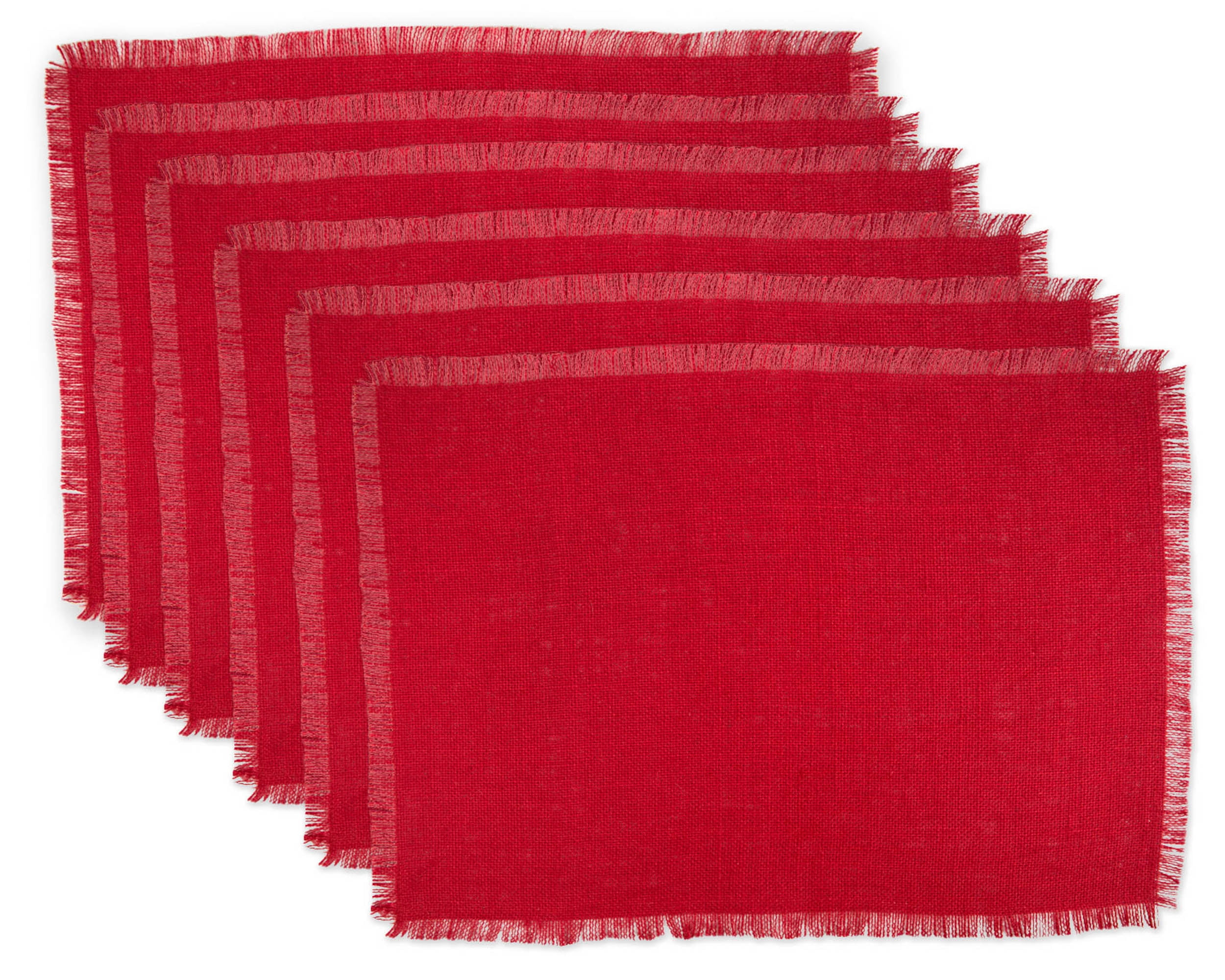 DII Jute Solid Placemat Set 6/6, Tango Red, 13x19"