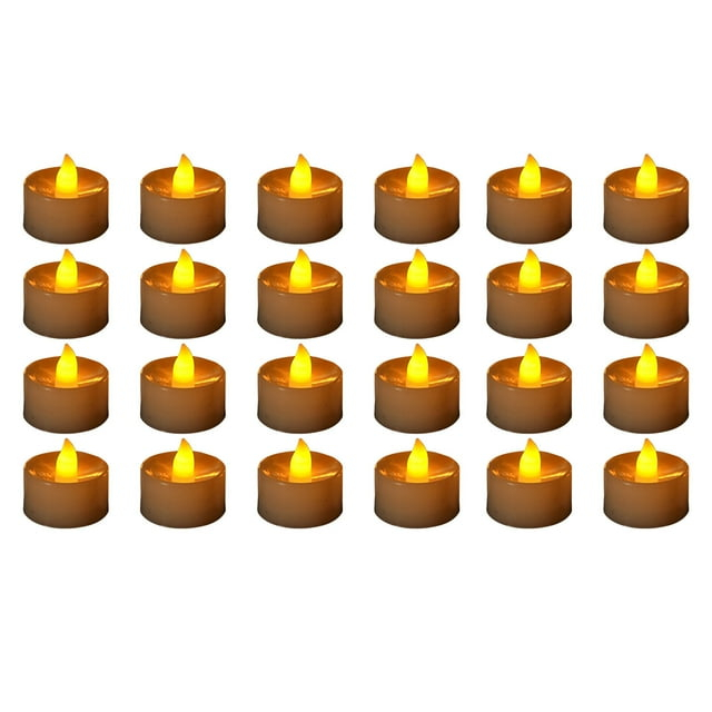 Beautynvta Clearance 24 Pack Flameless LED Candles, Battery Operated LED Tea Lights, Fake Tealights Candles, Electric Candles for Table Holiday Decor, Yellow Light, White