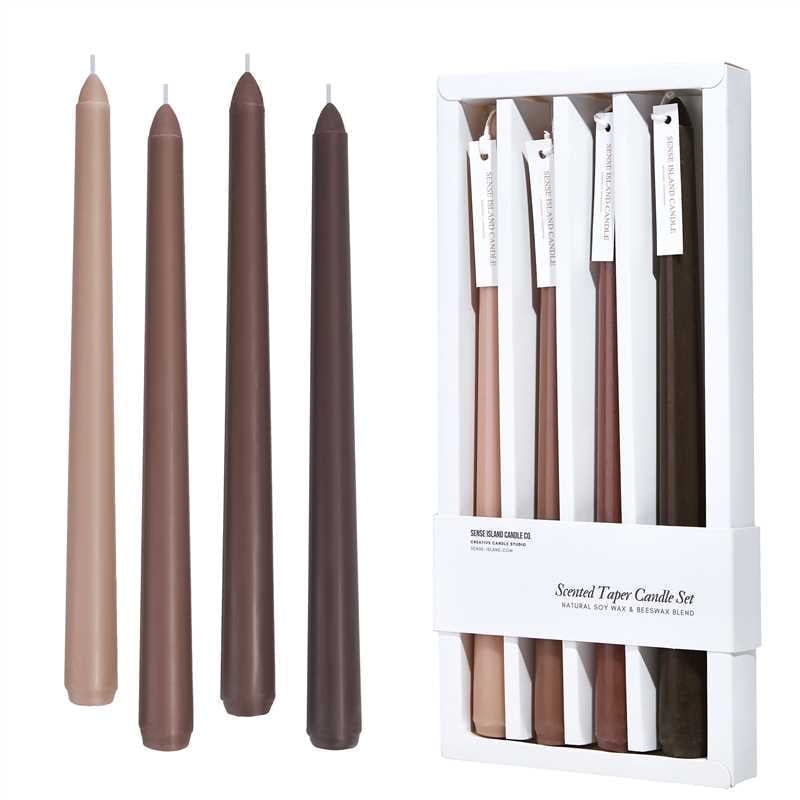 Taper Candles 10'' Colored Candle Sticks Set of 4 | Coffee Cream Scented, Natural Soy Wax | Home Decor Kitchen Decor Wedding Decorations (Brown Shades)