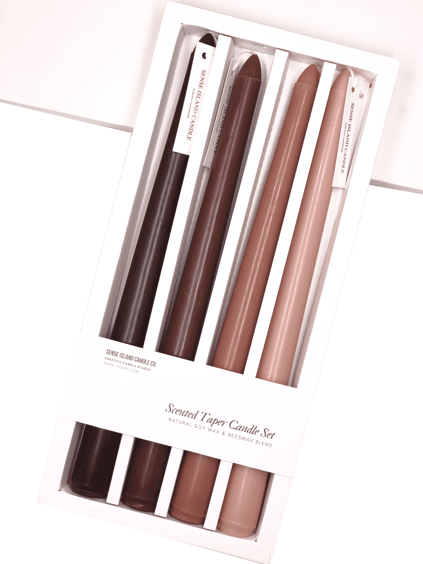 Taper Candles 10'' Colored Candle Sticks Set of 4 | Coffee Cream Scented, Natural Soy Wax | Home Decor Kitchen Decor Wedding Decorations (Brown Shades)