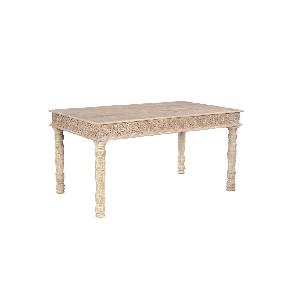 Taran Designs Milton 60" Carved Solid Wood Dining Table in White