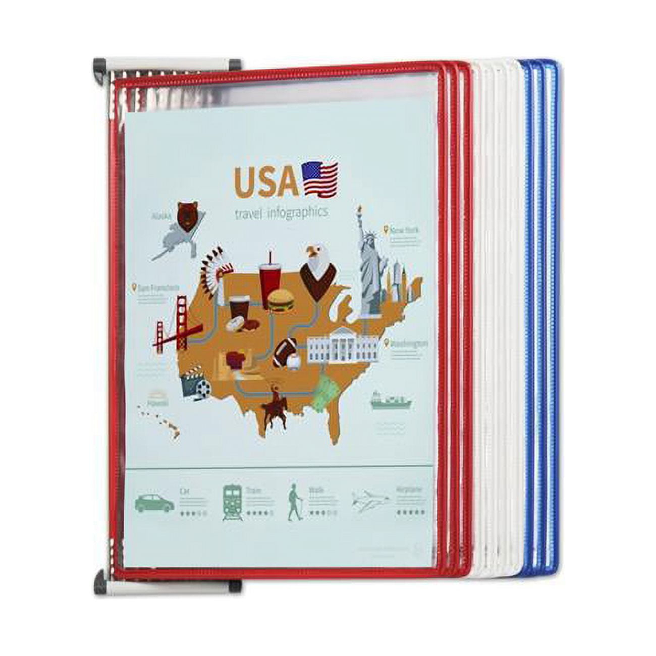 Tarifold W291USA Wall Mounted Reference System with 10 Display Pockets - Blue, Red & White
