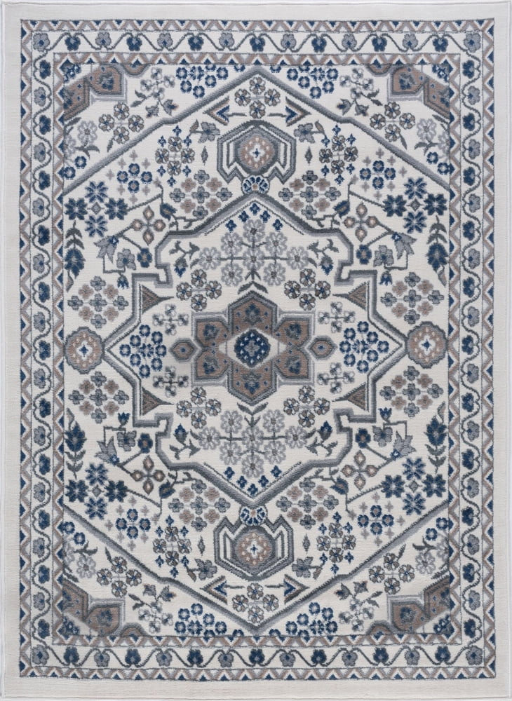 Tayse Hampton Area Rug HMP4017 Traditional Cream Petals Scrolls 5' x 7' Rectangle