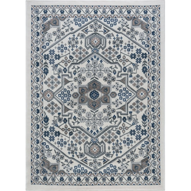 Tayse Hampton Area Rug HMP4017 Traditional Cream Petals Scrolls 5' x 7' Rectangle