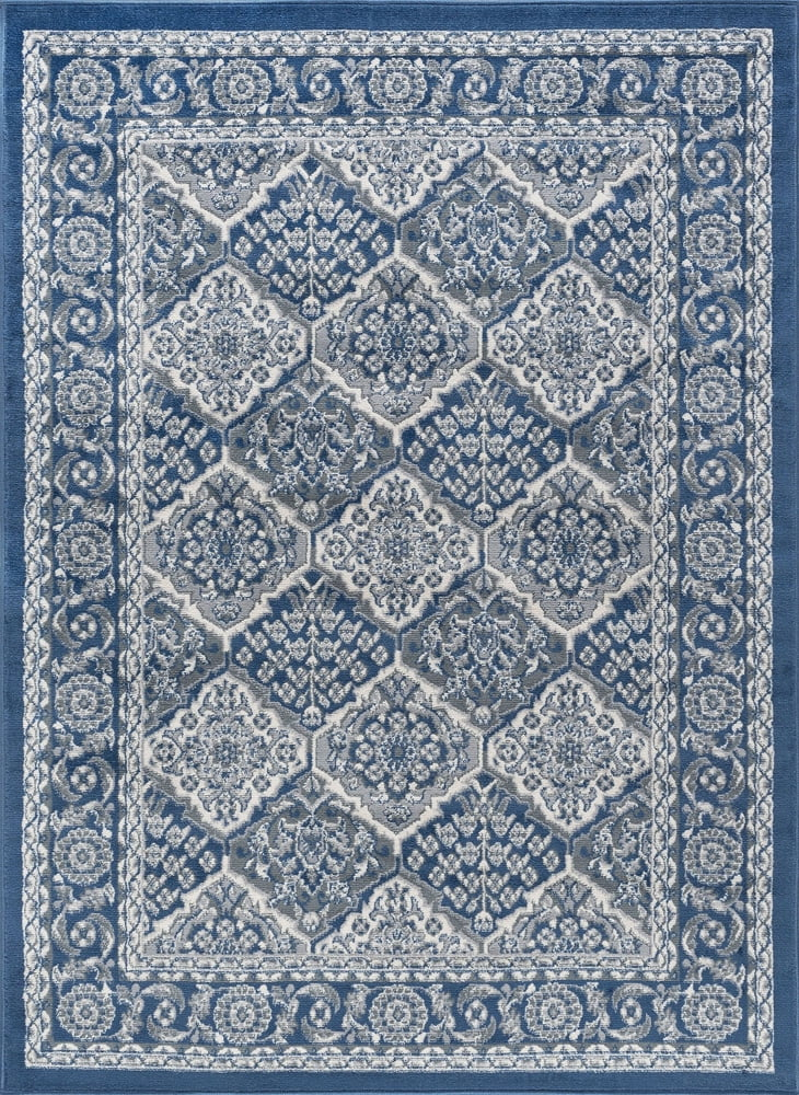 Tayse Hampton Area Rug HMP4207 Traditional Navy Geometric Blocked 3' 11'' x 5'3'' Rectangle
