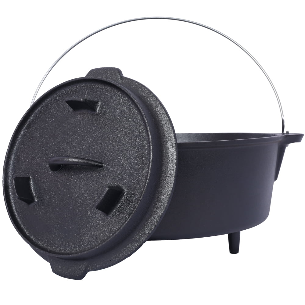 Tcbosik 12 Quart Cast Iron Dutch Oven with Lid & Lid Lifter for Indoor & Outdoor Cooking, Black