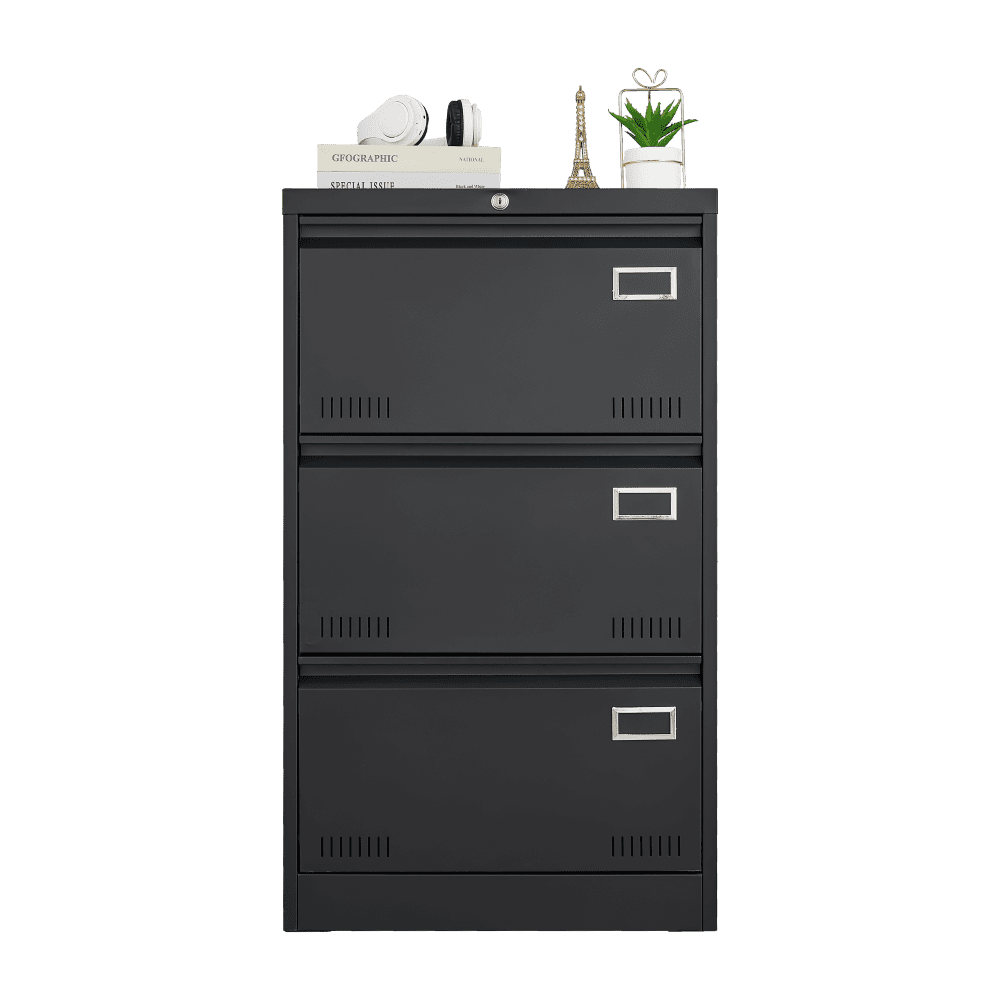 Black 3-Drawer Lockable Metal Lateral File Cabinet