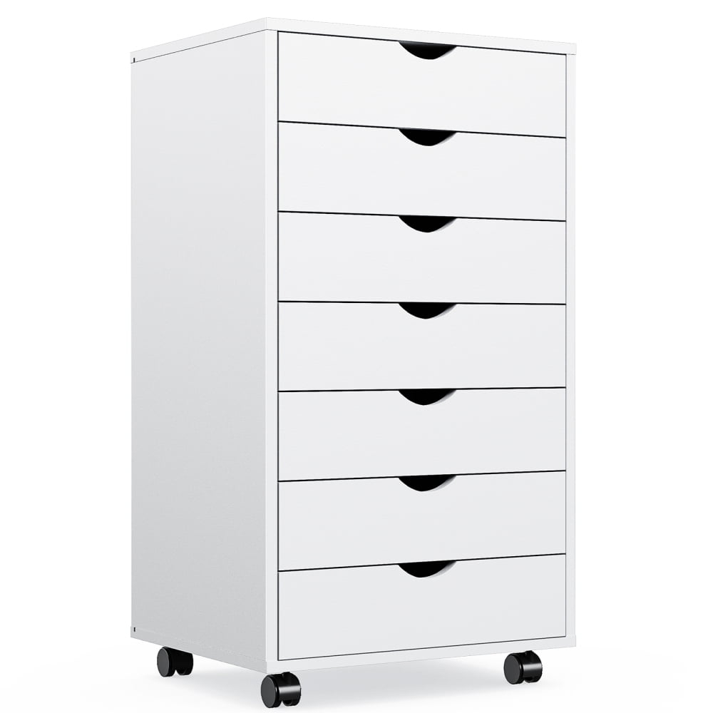 HeSLehs 7-Drawer Organizer, Tall Chest of Drawers with Caster Wheels, Alex Drawers File for Home Office, White