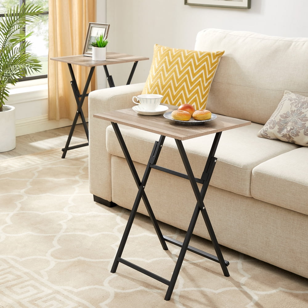 Rustic Brown and Black Foldable Industrial TV Tray Tables Set