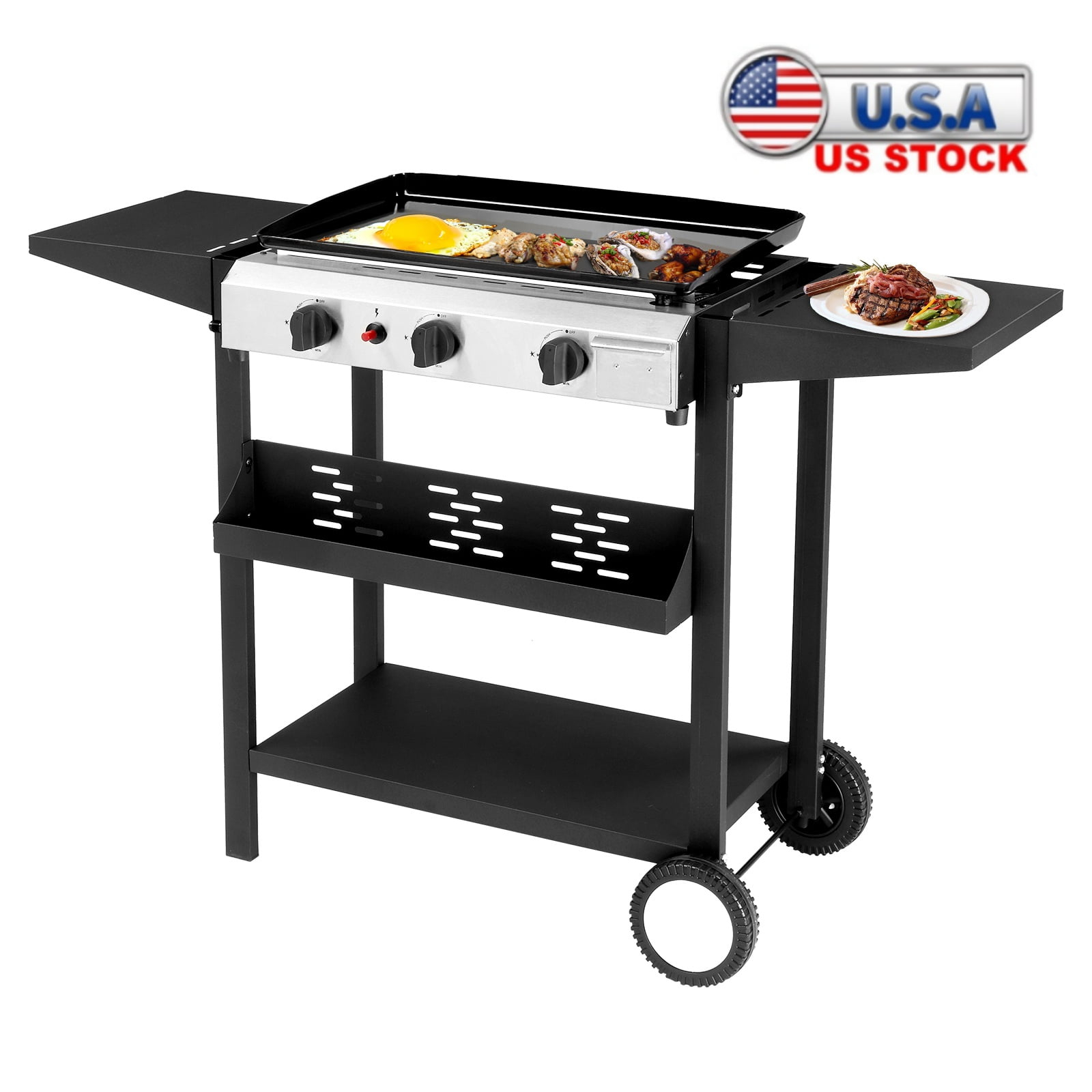 SKOK Portable 3-Burner Propane Flat-Top Gas Griddle for Outdoor, Camping, Patio, Garden