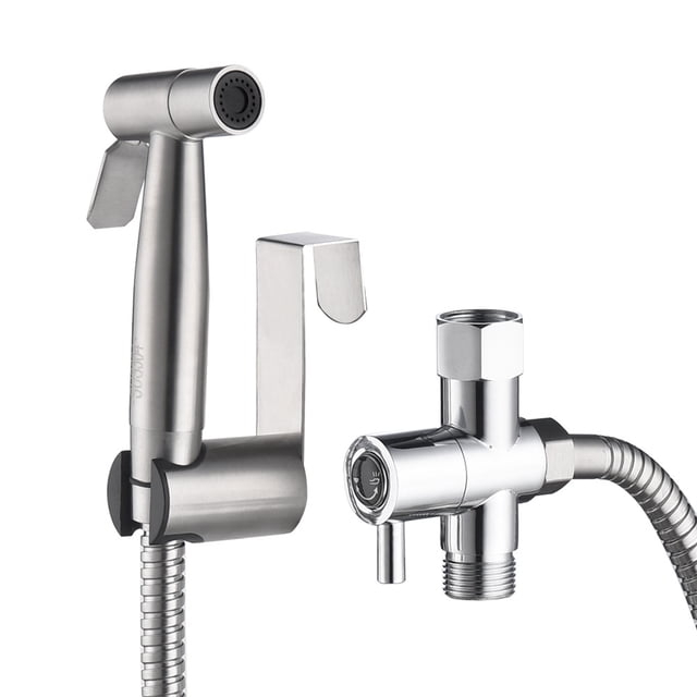 Silver Stainless Steel Handheld Bidet Sprayer with Dual Pressure Modes