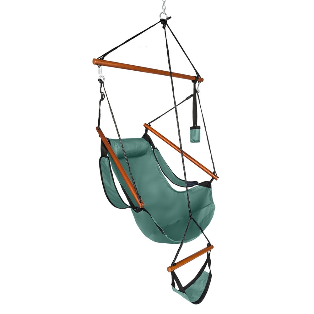 Tcbosik Hammock Hanging Chair, Oxford Cloth Air Swing Seat with Cup Holder and Hardwood Rod for Indoor/Outdoor Yard Garden Patio Balcony, Green