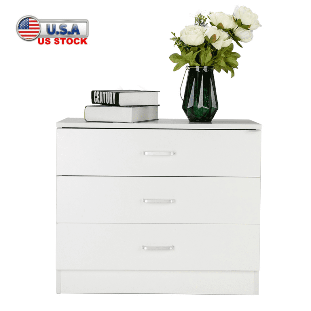 XIAOTAO 3-Drawer Dresser, Small Nightstand Modern Storage Chest of Drawer Wooden Side Table End Table for Bedroom, Living Room, Reception Room (White)