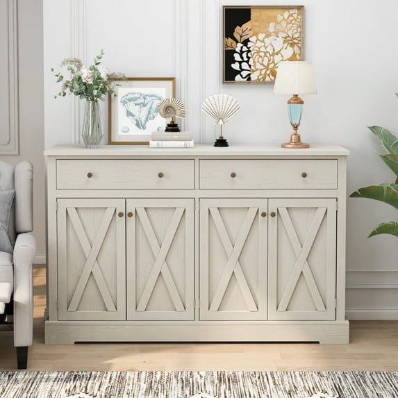Tcbosik Sideboard Buffet Cabinet, Credenza Console Cabinet, Coffee Bar Cabinet with Doors and Drawers for Kitchen Entryway Hallway Living Room, White