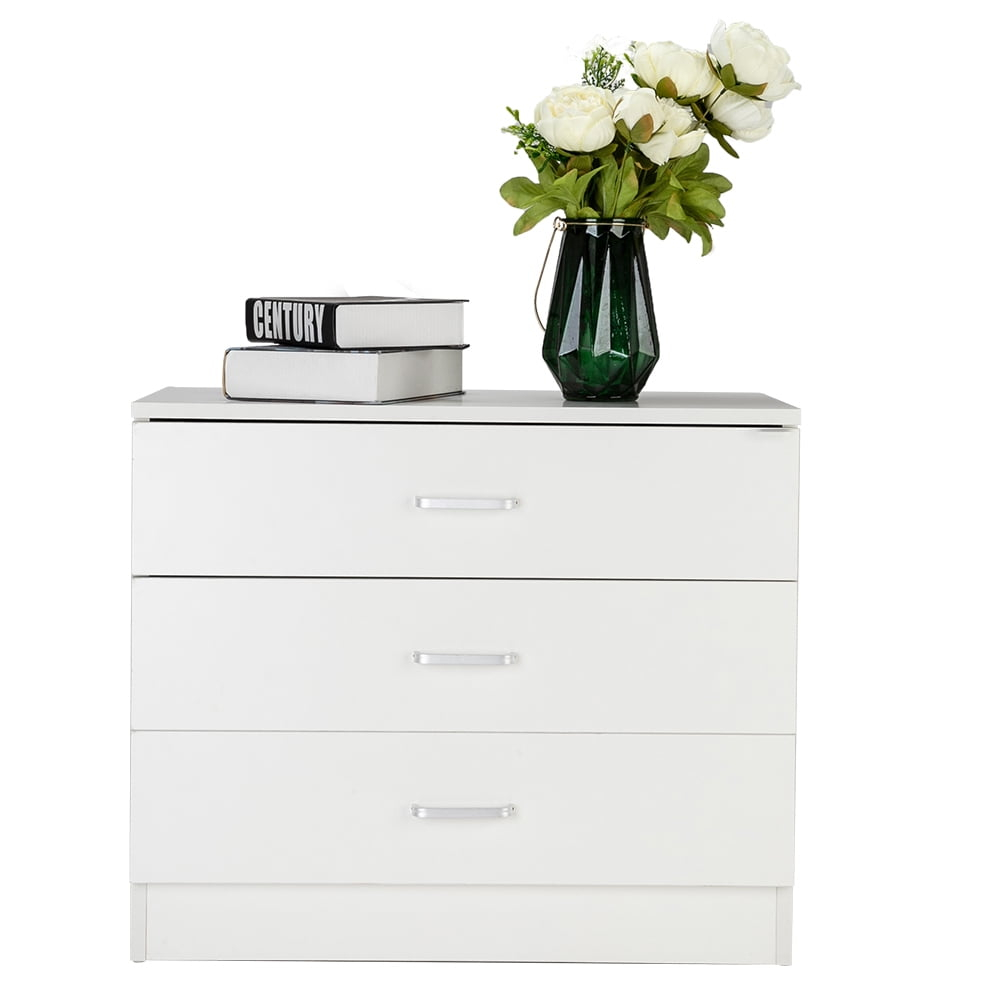 XIAOTAO 3-Drawer Dresser, Small Nightstand Modern Storage Chest of Drawer Wooden Side Table End Table for Bedroom, Living Room, Reception Room (White)