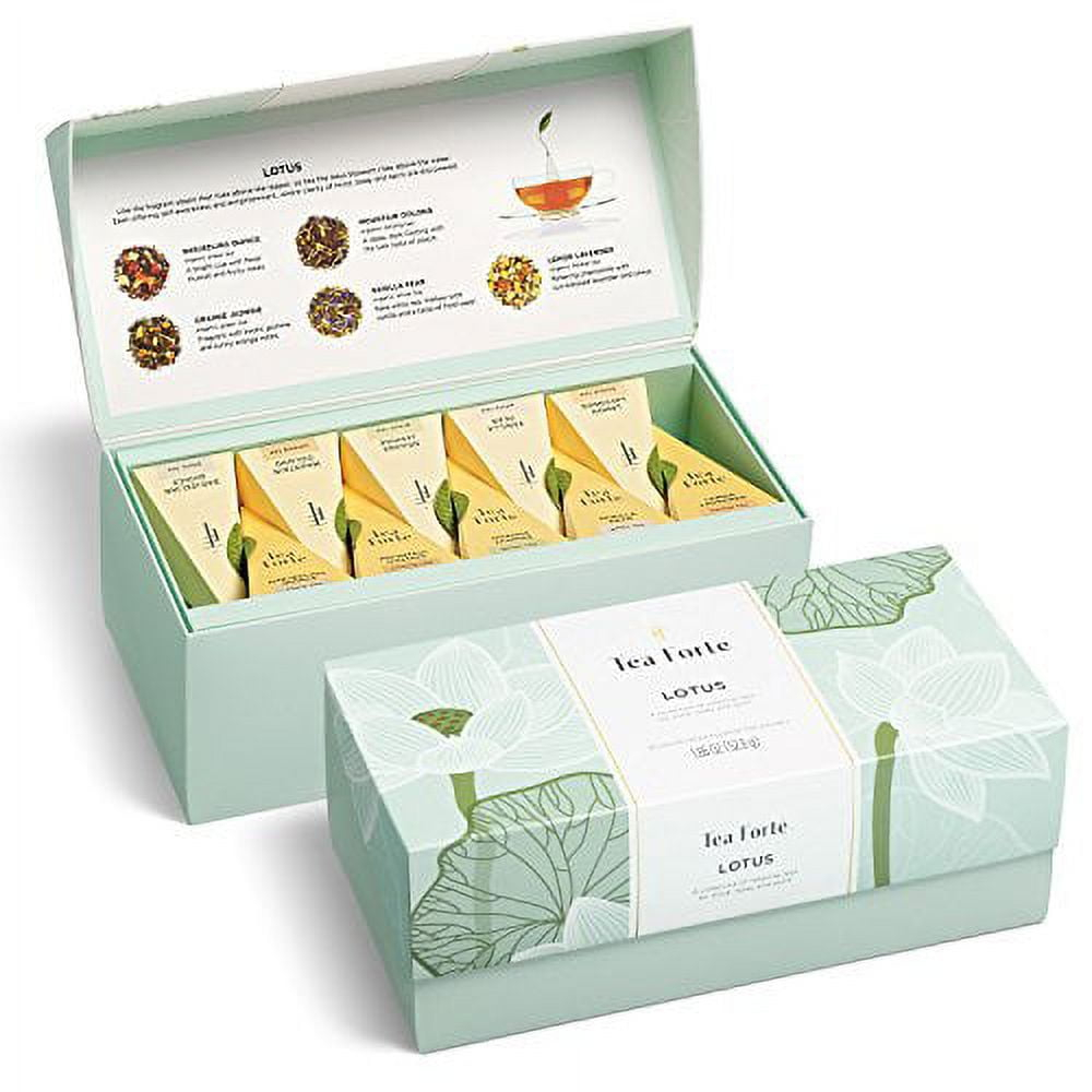 Tea Forte Lotus 10 Handcrafted Pyramid Tea Infusers Box Presentation