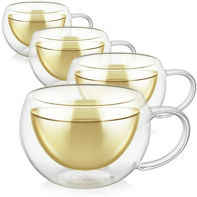 Teabloom MODERN CLASSIC® Double Walled Cups – Insulated Glass Cups - 6oz / 200ml (Set of 4)