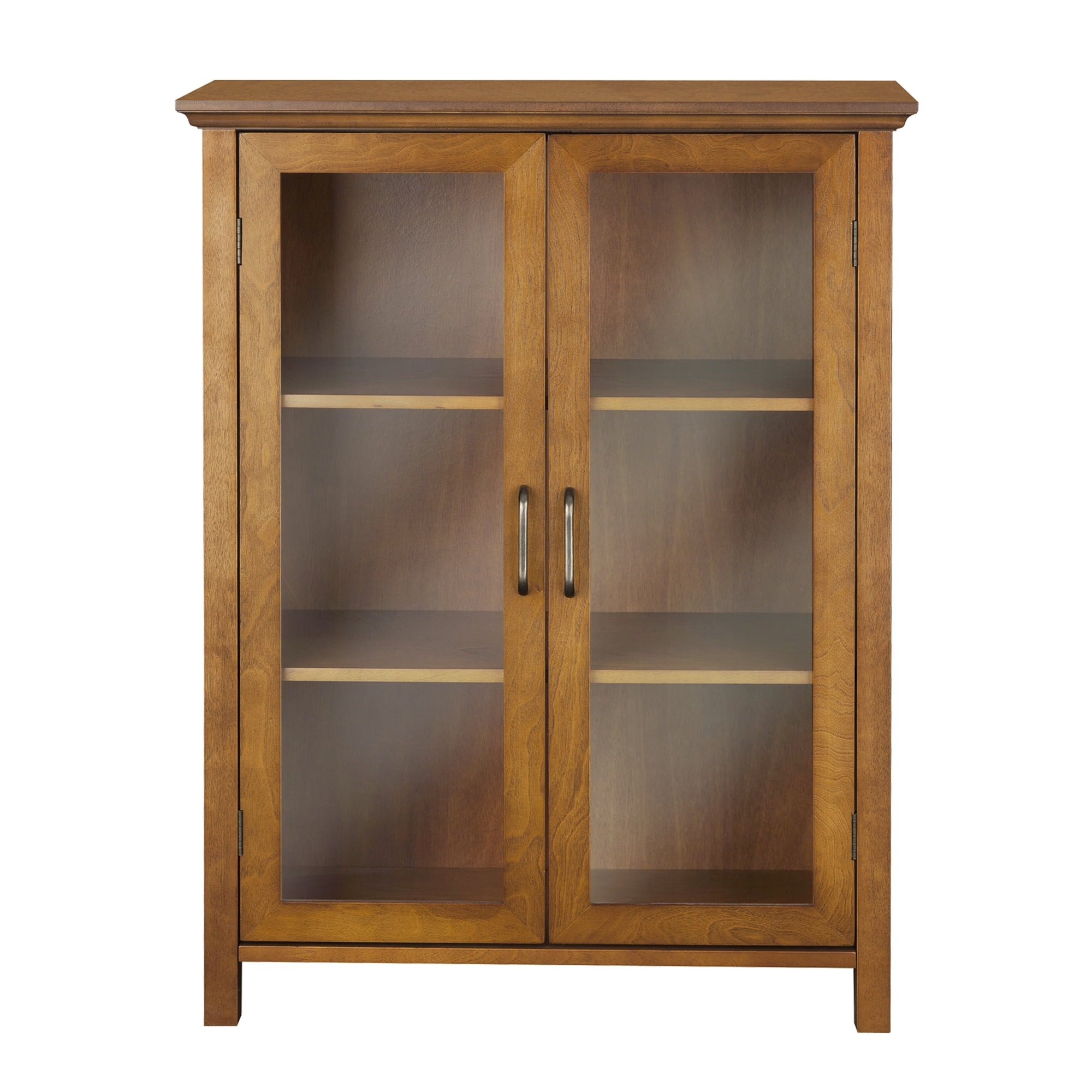 Teamson Home Avery Freestanding Two-Door Floor Accent Cabinet with Antique Brass Handles, Oiled Oak