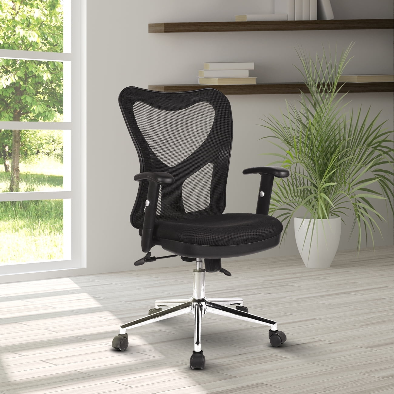 Techni Mobili High Back Mesh Office Chair with Chrome Base, Black RTA-0098M-BK