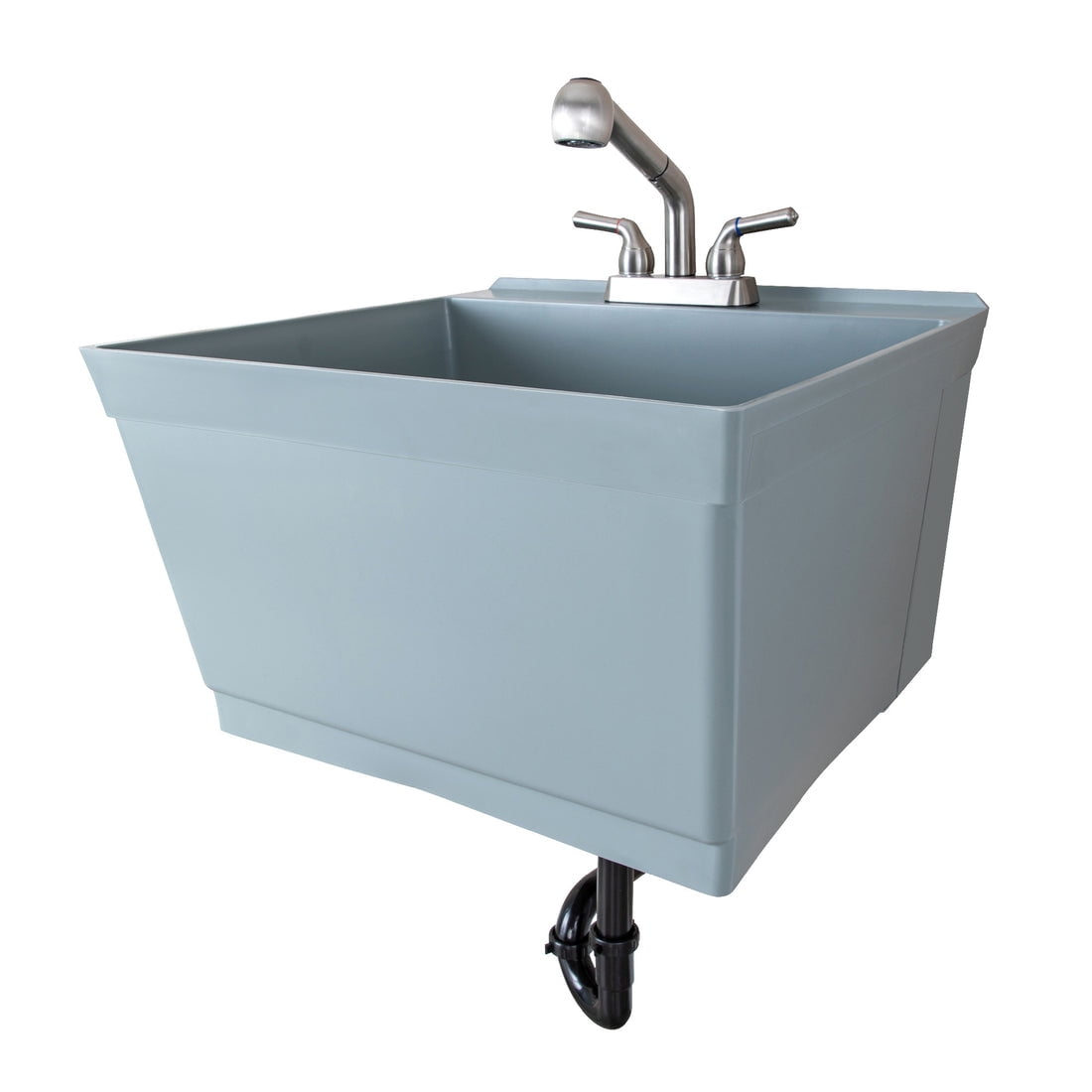 Tehila Wall Mounted Gray Utility Sink with Stainless Finish Pull-out Faucet