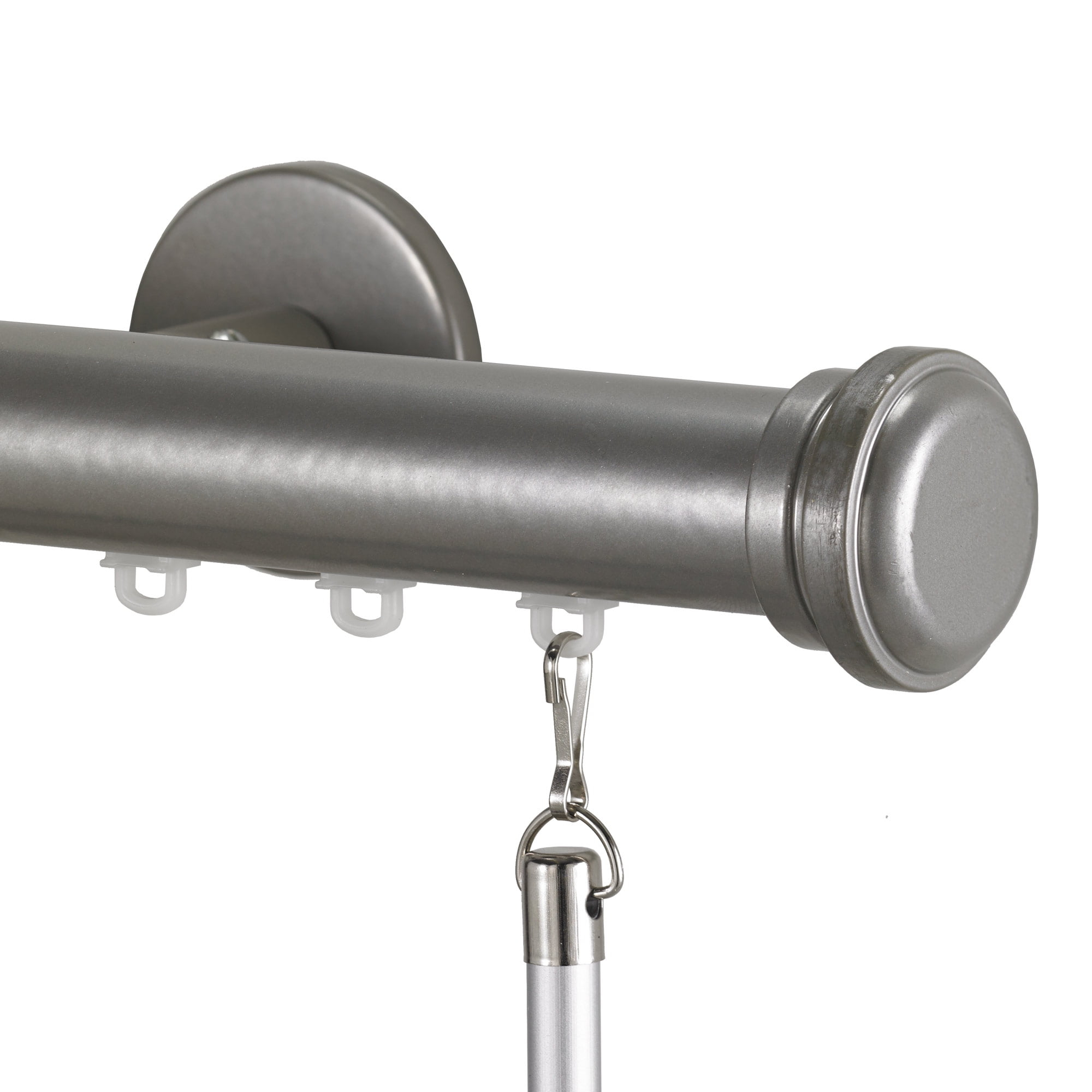 Tekno 25 - 84 in. Non-Adjustable 1-1/8 in. Single Traverse Window Curtain Rod Set in Silver with Empire Finial