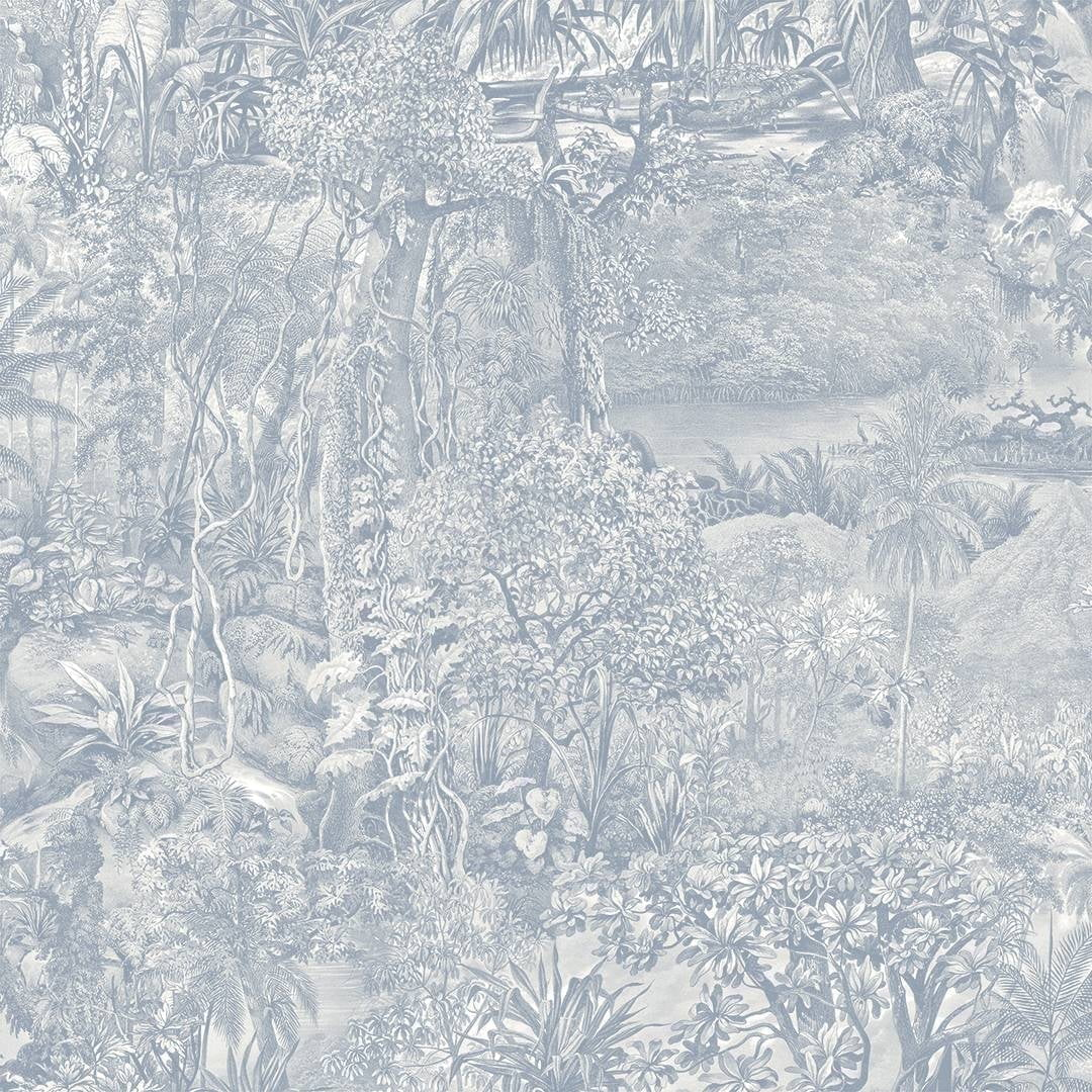 Tempaper Jungle Toile Blue Peel and Stick Wallpaper, 20.5" x 16.5'