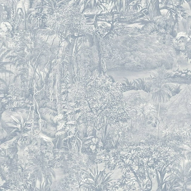 Tempaper Jungle Toile Blue Peel and Stick Wallpaper, 20.5" x 16.5'