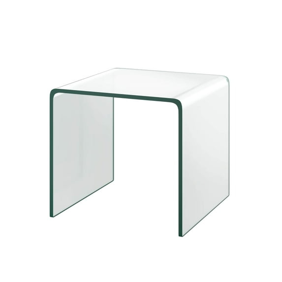 Tempered Glass End Table, Clear Sofa End Tables with Waterfall Edges & Non-Slip Pad, 19.3 x 15.35 x 17.72 inches, No Assembly Needed, Transparent Glass Side Table for Living Room Bedroom Office