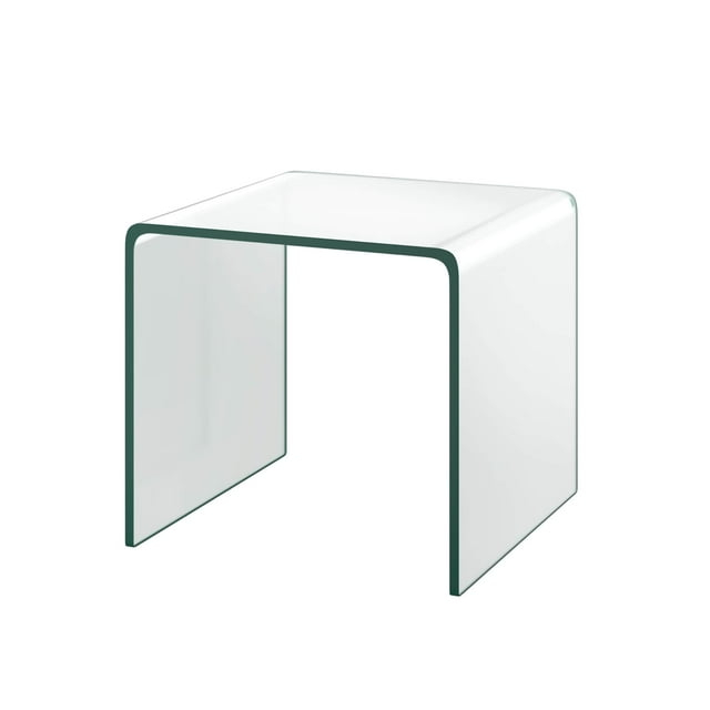 Tempered Glass End Table, Clear Sofa End Tables with Waterfall Edges & Non-Slip Pad, 19.3 x 15.35 x 17.72 inches, No Assembly Needed, Transparent Glass Side Table for Living Room Bedroom Office