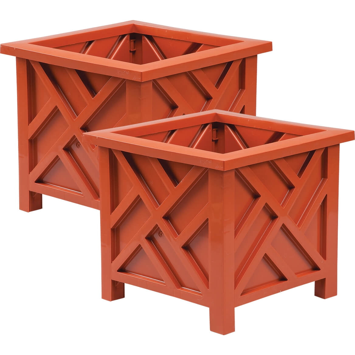 Terracotta Square Lattice Outdoor Planter Boxes Set of 2