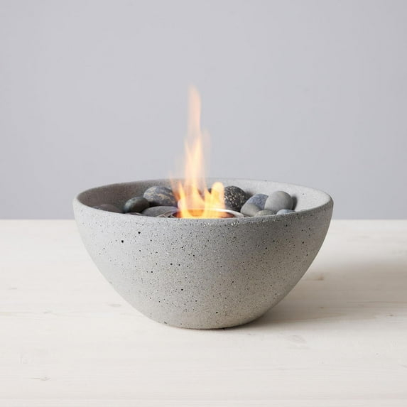 TerraFlame Basin Table Top Fire Bowl Gel Fuel - Stone Cast - Pewter