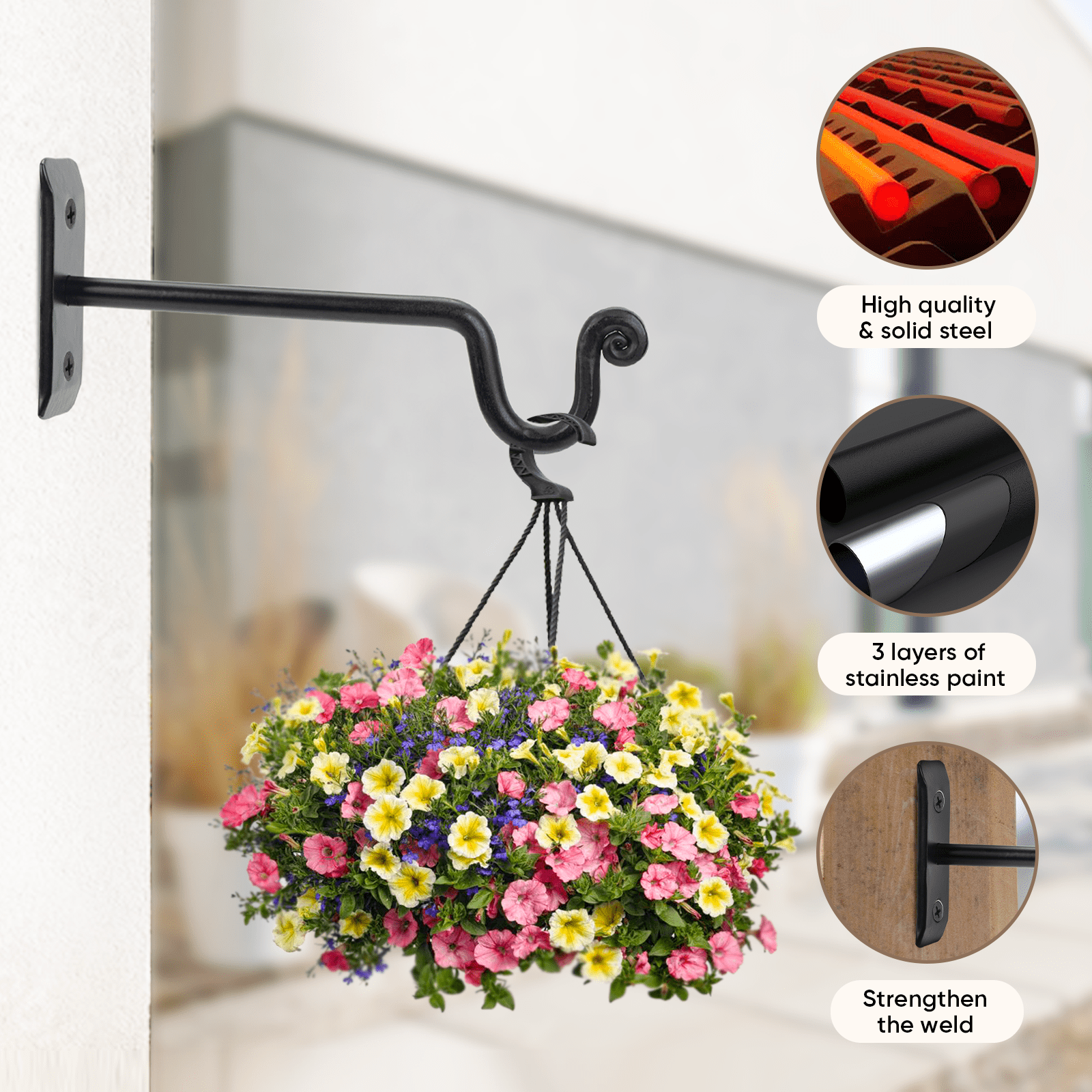 Terry 2 Pack of Cast Iron Wall Plant Hanger Outdoor, Bird Feeder, Planter - Black - Capacity 37.5lbs