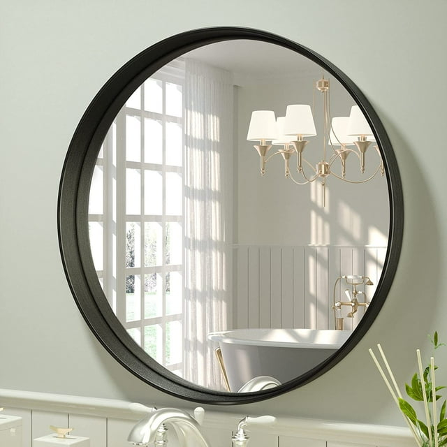 Tetote Black Round Mirror for Bathroom, 24 inch Modern Circle Mirrors, Wall Mounted Matte Metal Frame Entryway Decorative Farmhouse Vanity Mirror