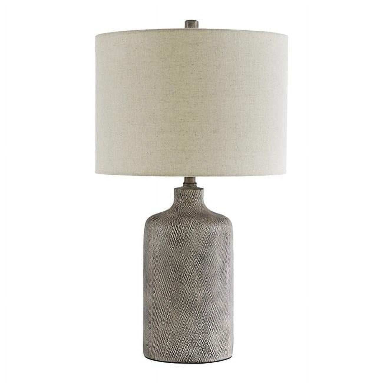 Textured Ceramic Frame Table Lamp with Fabric Shade, Gray & White