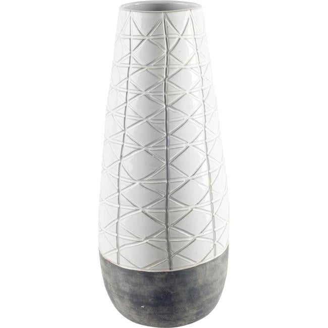 Textured White Over Dark Clay Carved Ceramic Vase, Gray
