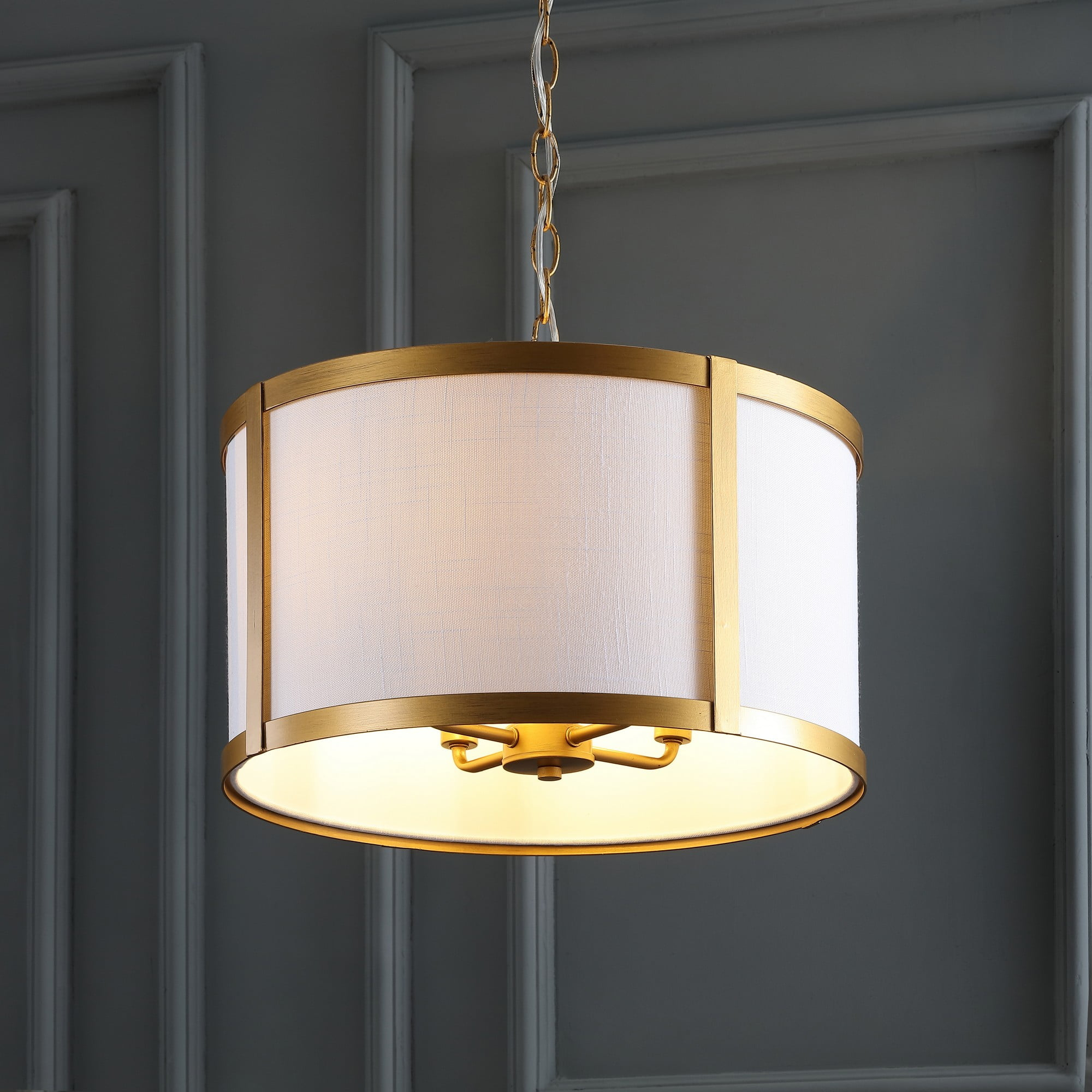 Thatcher 17" Metal LED Pendant Light, Gold/White