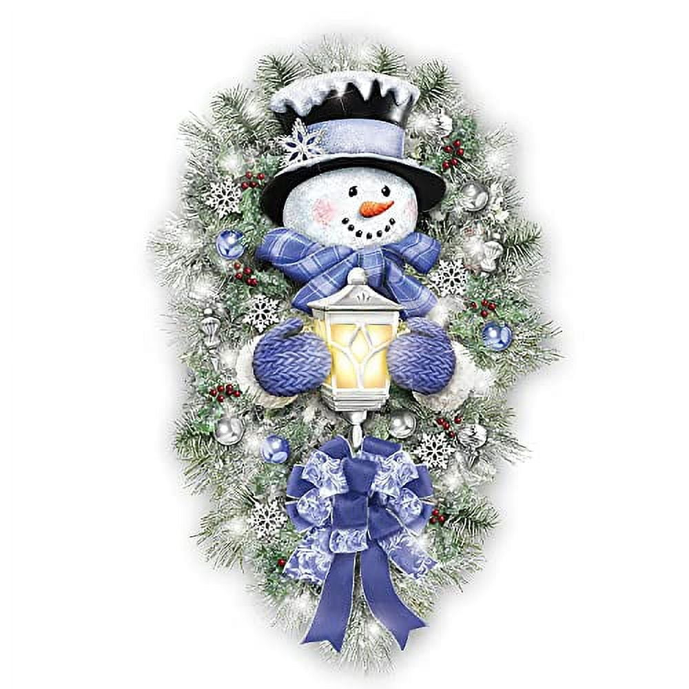 The Bradford Exchange "A Warm Winter Welcome" Lighted Wreath Snowman Christmas Decoration by Thomas Kinkade 24-Inches