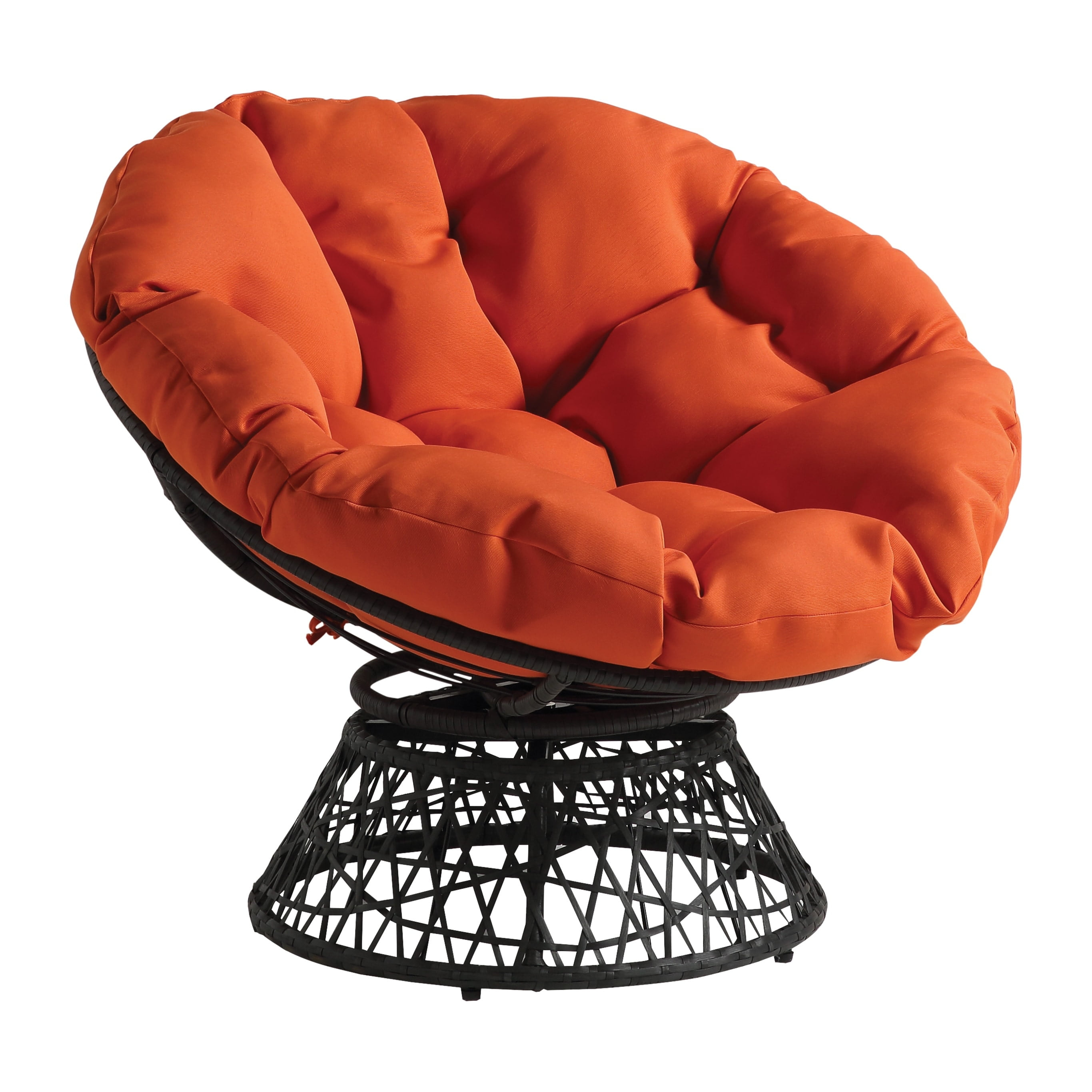 Papasan Chair with Orange Fabric Cushion and Gray Resin Wicker Frame