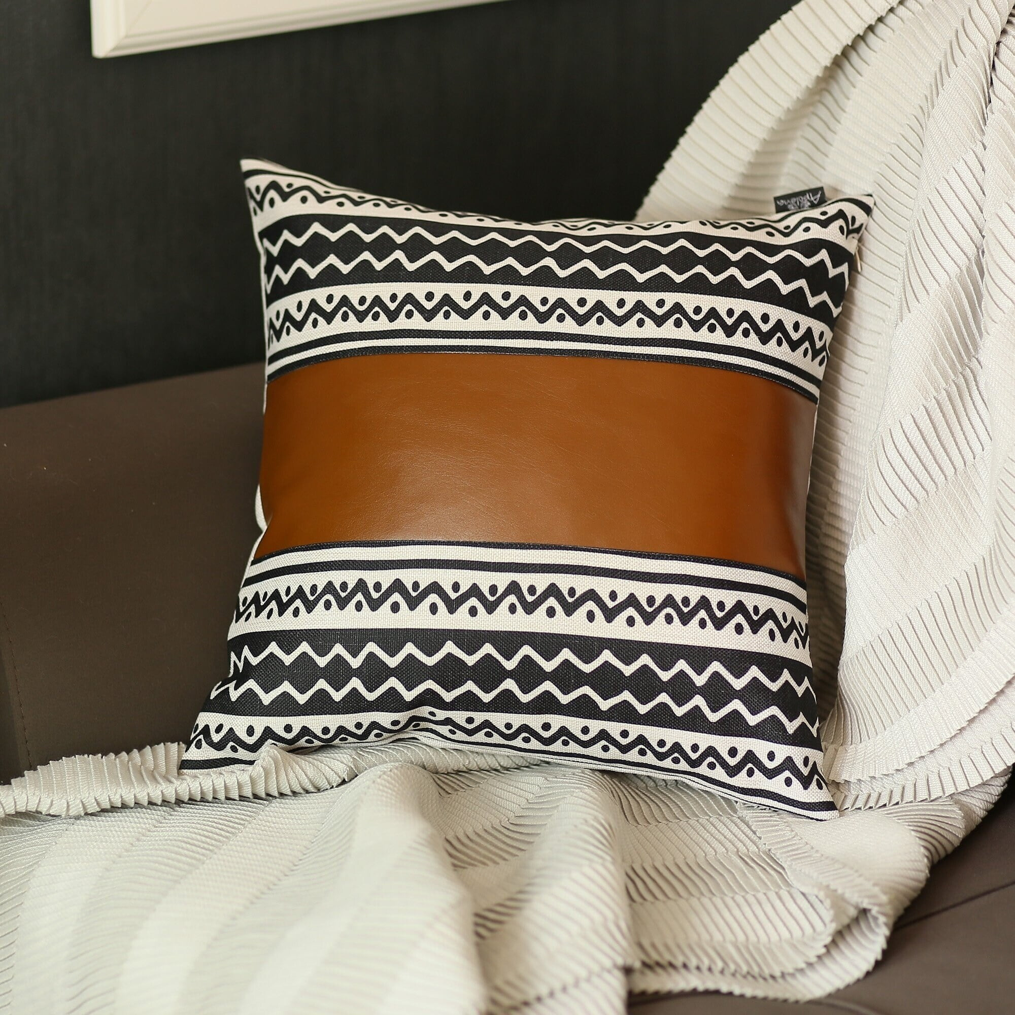 The Curated Nomad  Baywood 17x17 Faux Leather Stripe Pillow Cover