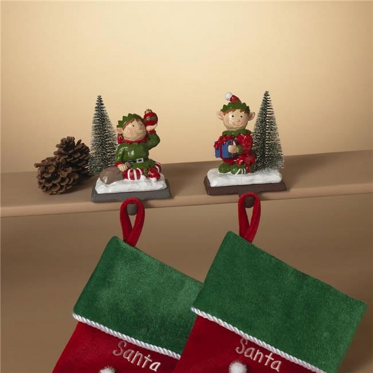 The Gerson Company Set of 2 Whimsical Christmas Elf Holiday Stocking Holders - N/A