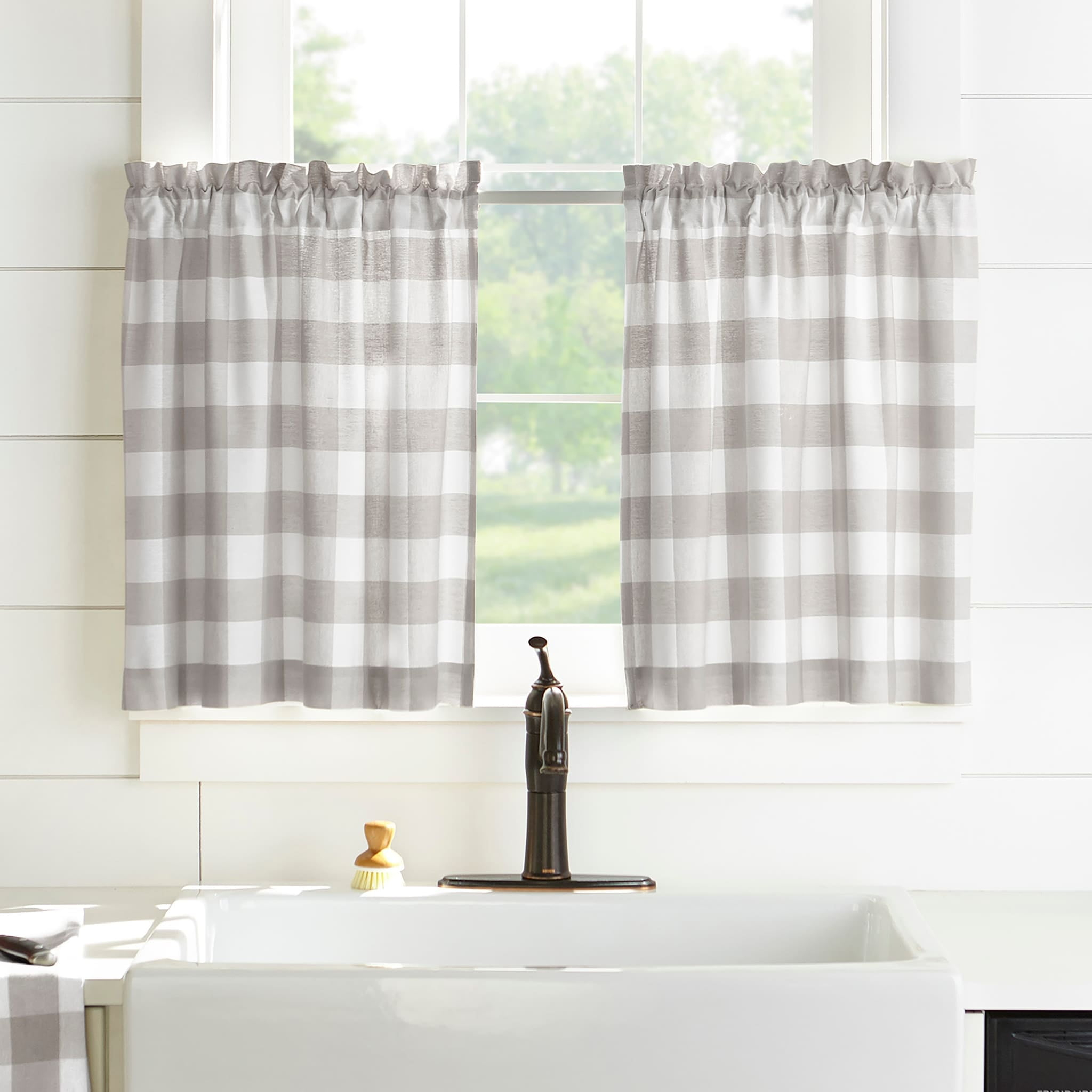 Farmhouse Living Buffalo Check Kitchen Tier Window Curtain Set of 2 - 30" x 36" - Gray/White - Elrene Home Fashions