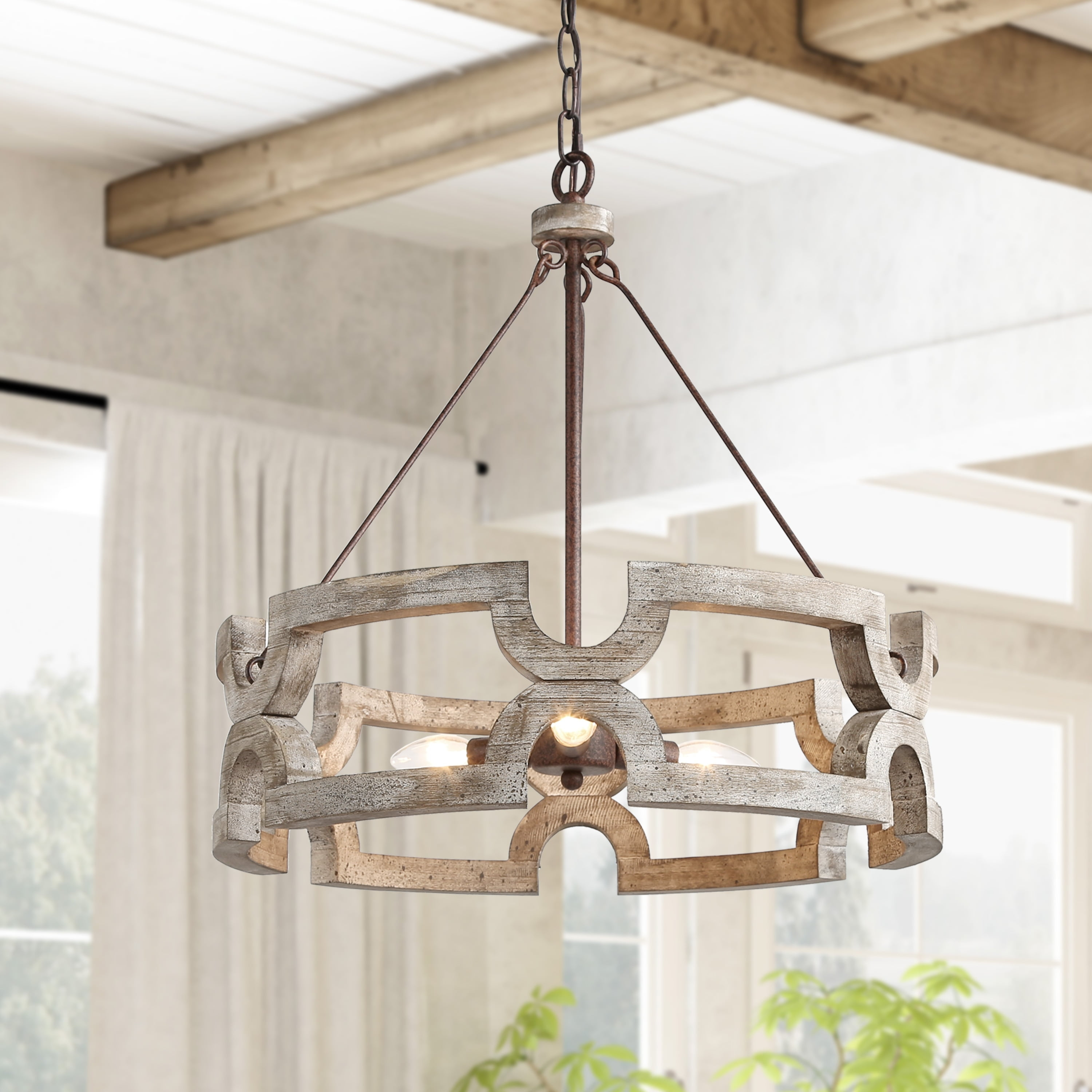 The Gray Barn  Farmhouse 3-Light Drum Chandelier for Kitchen Island - W19.5" x H21"
