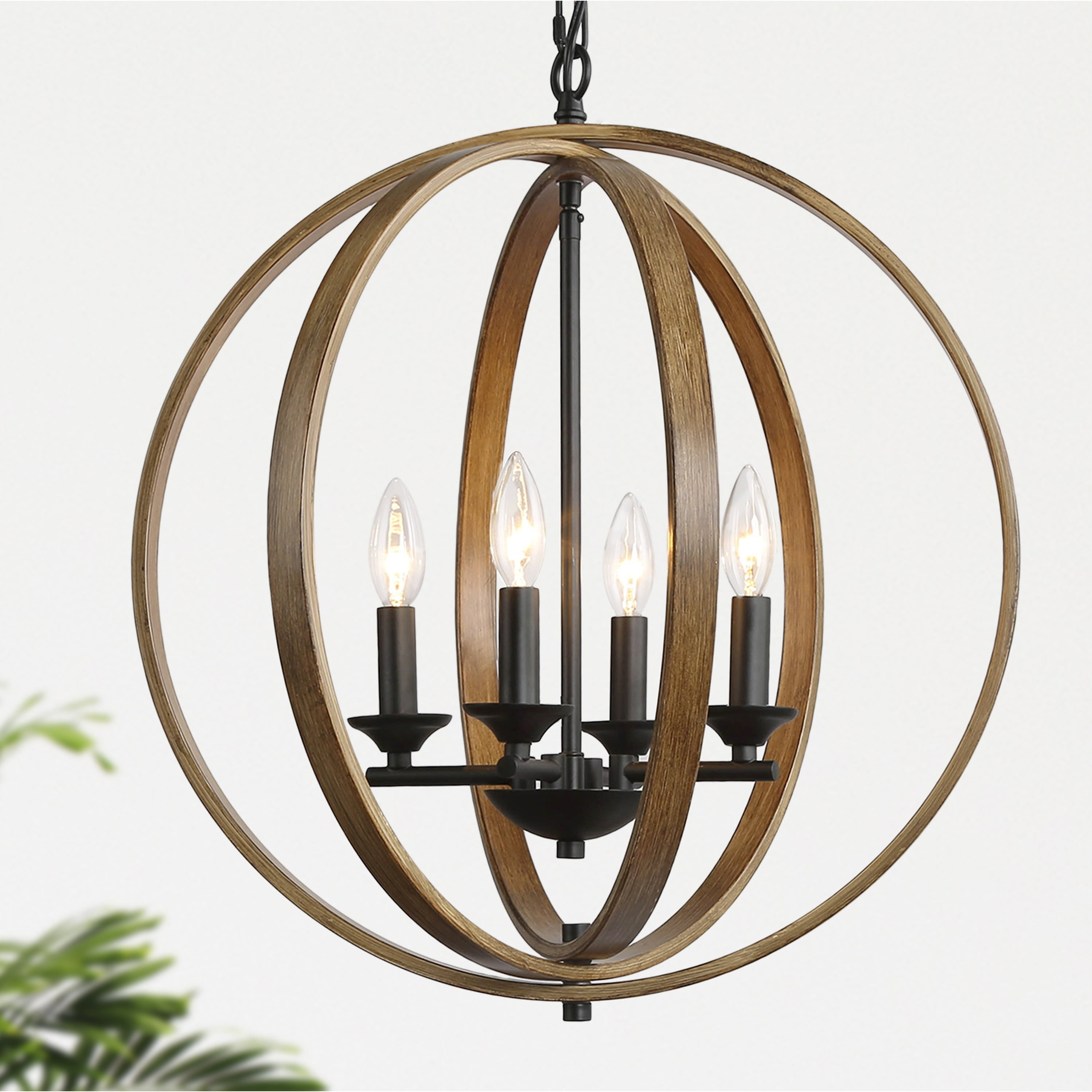 The Gray Barn  Farmhouse 4-Light Globe Chandelier Wood Grain Pendant Light 4-Light 4 D20"xH22" Adjustable,13 to 24 Inches,Over 60 Inches